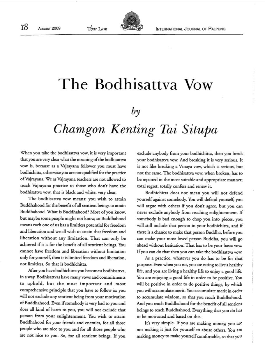 Bodhisattva Vow by Tai Situ (Buddhist Practices)