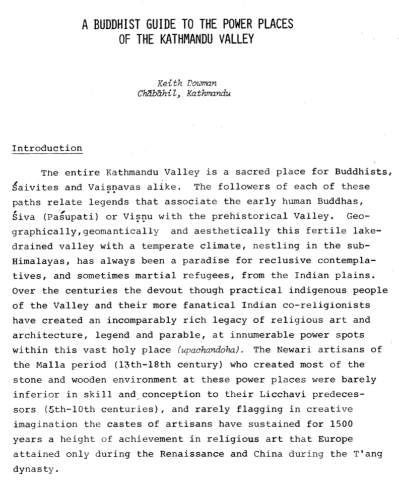 Dowman Guide Power Places in Kathmandu (PDF)